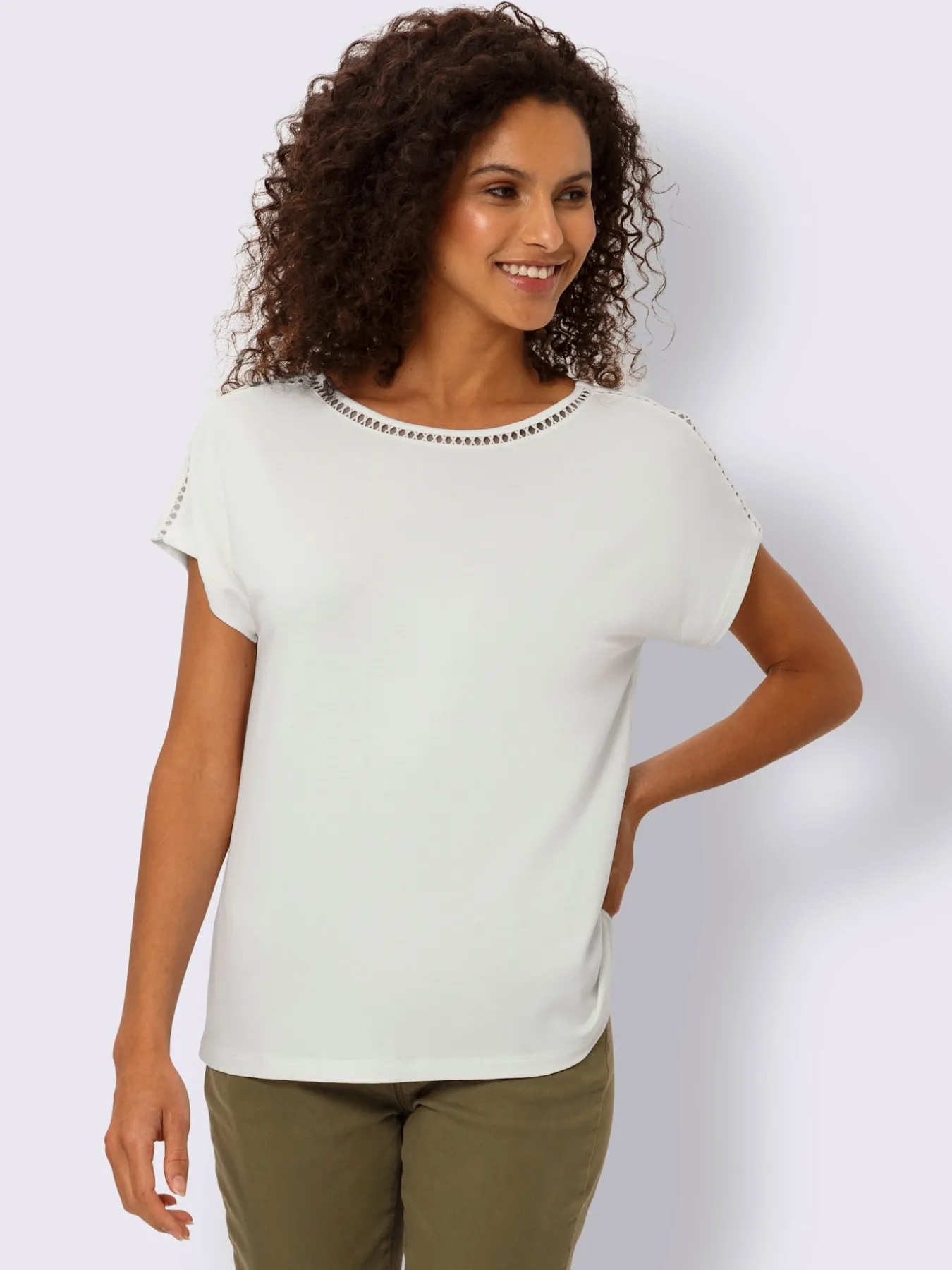 T-shirt à encolure ronde dentelle ajourée