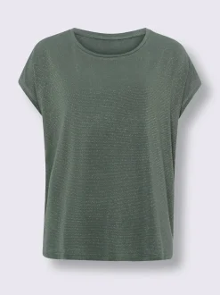 T-shirt à encolure ronde fil fantaisie couleur or