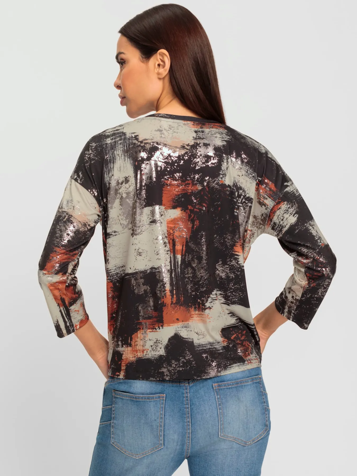 T-shirt à encolure ronde imprimé feuille brillant