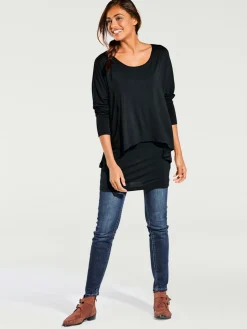 T-shirt à encolure ronde look décontracté tendance, manches chauve-souris