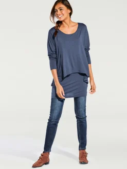 T-shirt à encolure ronde look décontracté tendance, manches chauve-souris