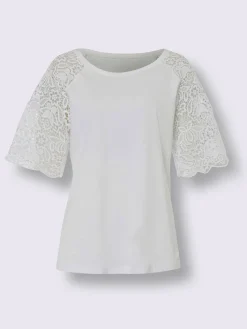 T-shirt à encolure ronde manches en dentelle