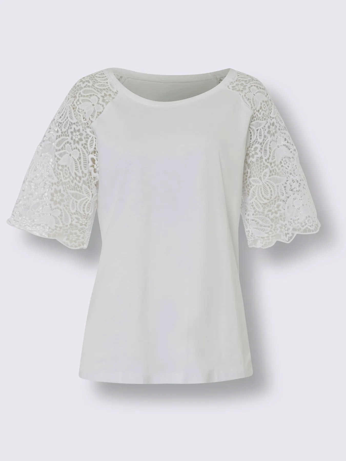T-shirt à encolure ronde manches en dentelle