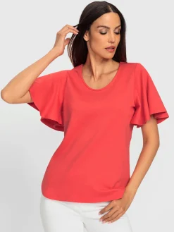 T-shirt à encolure ronde manches chauve-souris affinantes