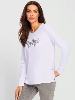 T-shirt à encolure ronde petites pierres brillantes fantaisie
