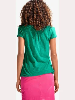 T-shirt à encolure ronde superbes détails en dentelle et boutons brillants