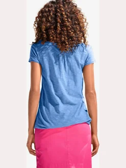 T-shirt à encolure ronde superbes détails en dentelle et boutons brillants