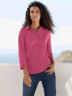 T-shirt à manches 3/4 col polo avec encolure en v
