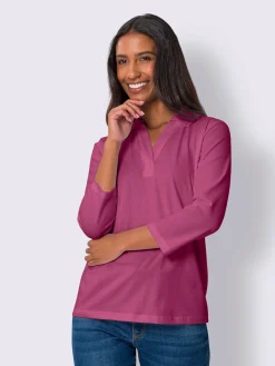 T-shirt à manches 3/4 col polo avec encolure en v