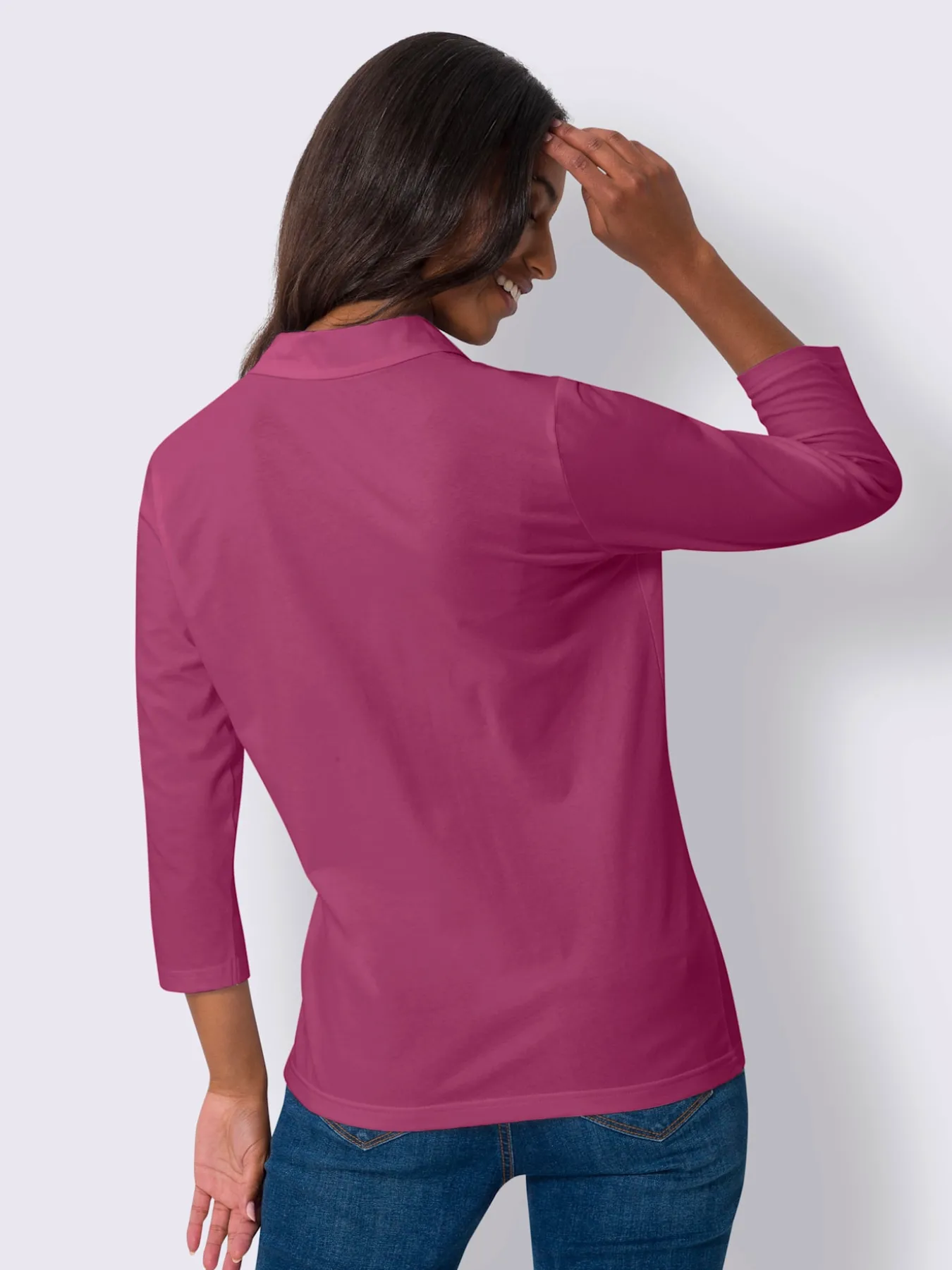 T-shirt à manches 3/4 col polo avec encolure en v