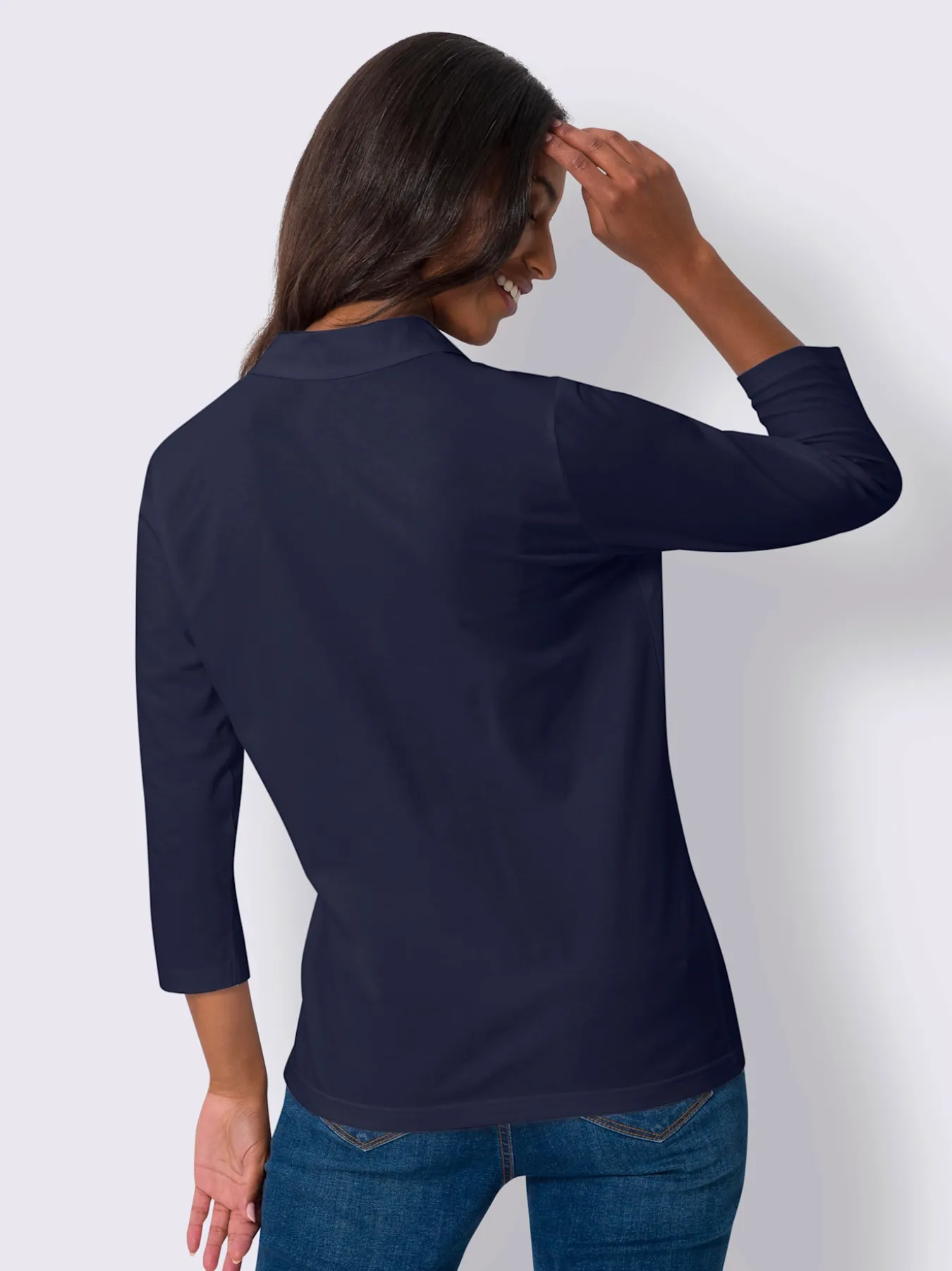 T-shirt à manches 3/4 col polo avec encolure en v