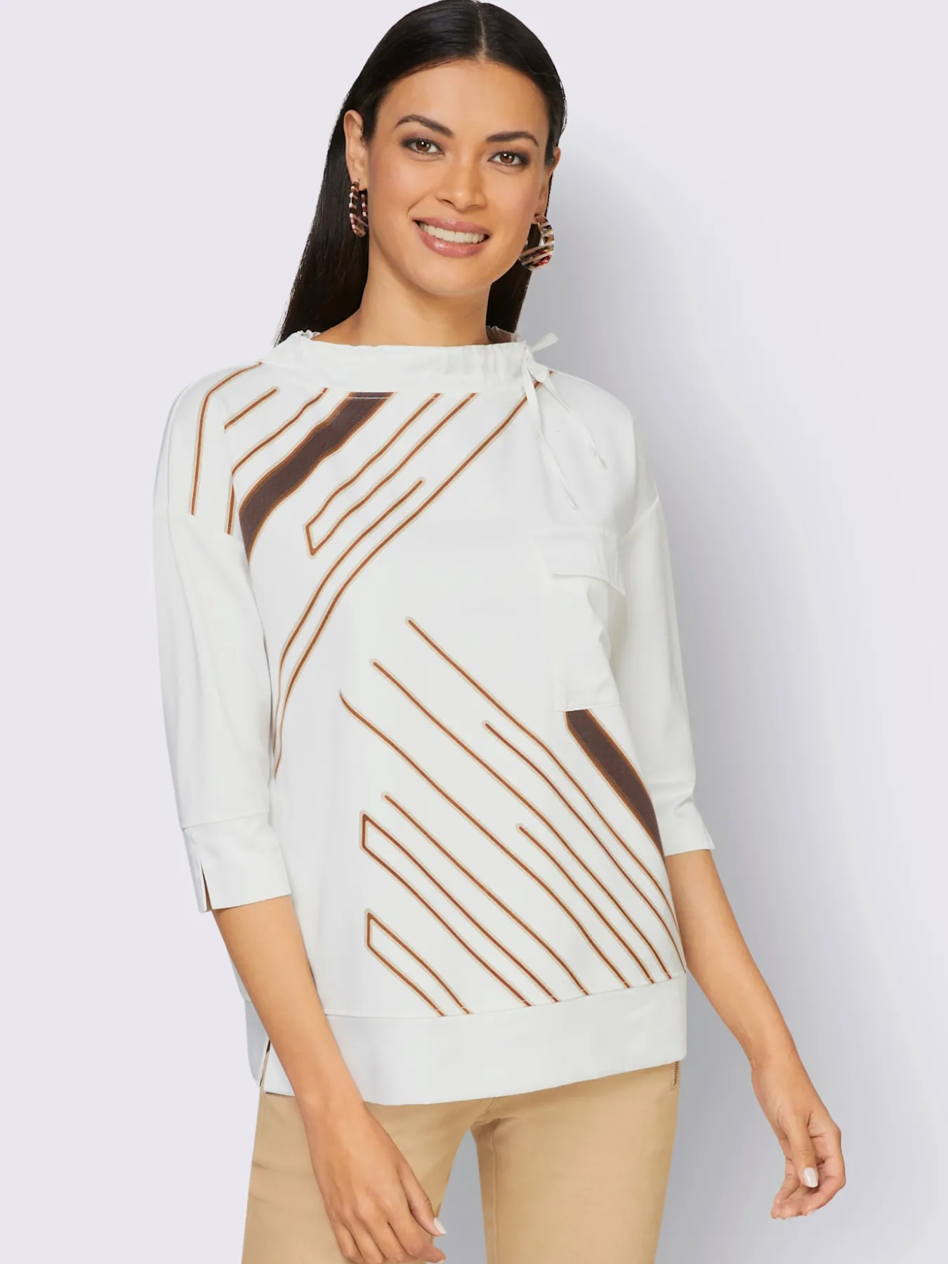 T-shirt à manches 3/4 large col montant avec coulisse
