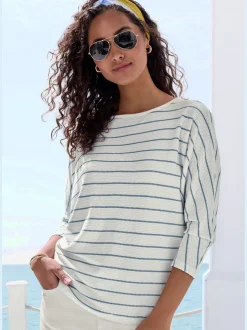 T-shirt à manches 3/4 rayures structurées