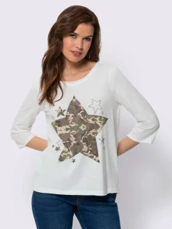 T-shirt à manches 3/4 séduisant motif à étoiles