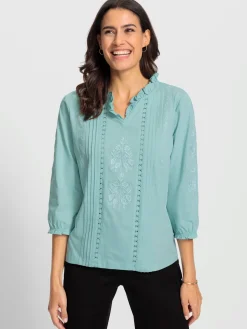 T-shirt à manches 3/4 superbe broderie florale
