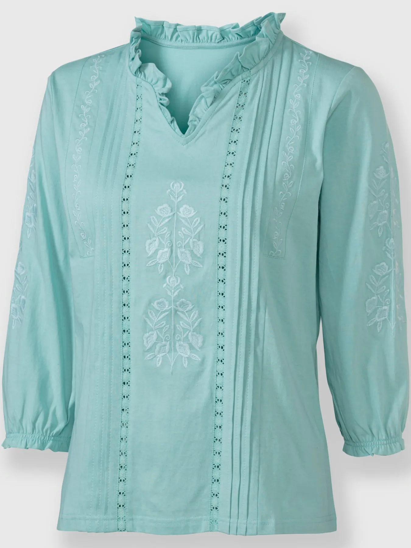 T-shirt à manches 3/4 superbe broderie florale