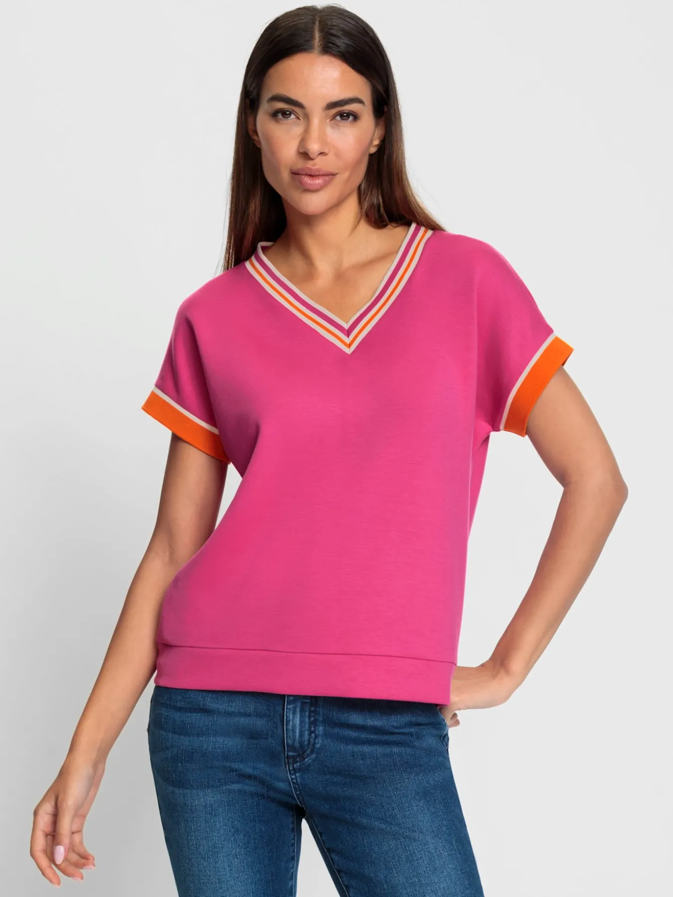 T-shirt à manches courtes bordure côtelée contrastée