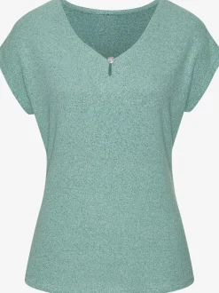 T-shirt à manches courtes bouton brillant à strass au niveau de l'encolure