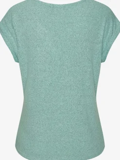 T-shirt à manches courtes bouton brillant à strass au niveau de l'encolure