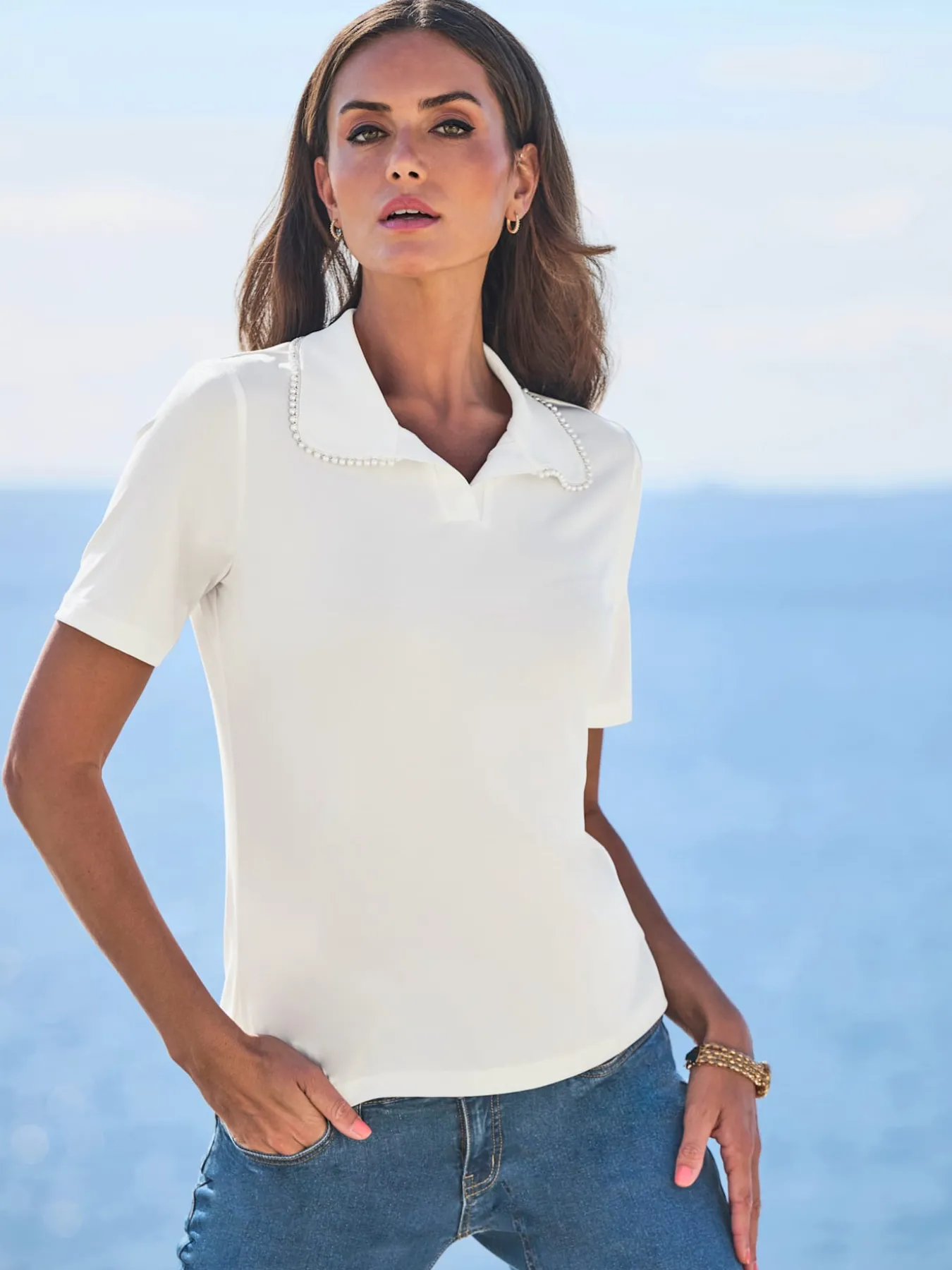 T-shirt à manches courtes col polo tendance