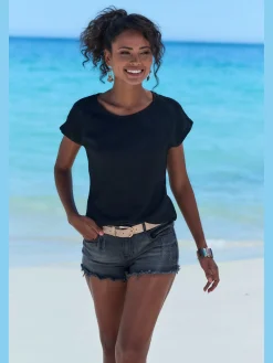 T-shirt à manches courtes empiècement crochet fin aux épaules