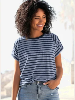 T-shirt à manches courtes encolure ronde avec bord-côtes ouverts