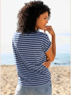 T-shirt à manches courtes encolure ronde avec bord-côtes ouverts