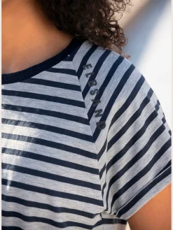 T-shirt à manches courtes encolure ronde avec bord-côtes ouverts