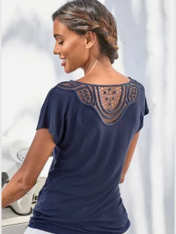 T-shirt à manches courtes empiècement en crochet doux au dos