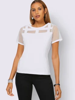 T-shirt à manches courtes empiècements maille décoratifs