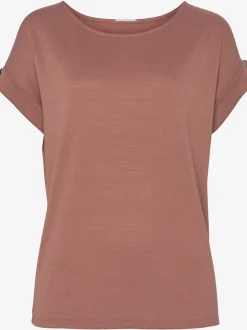 T-shirt à manches courtes gros bouton imitation bois à la finition des manches