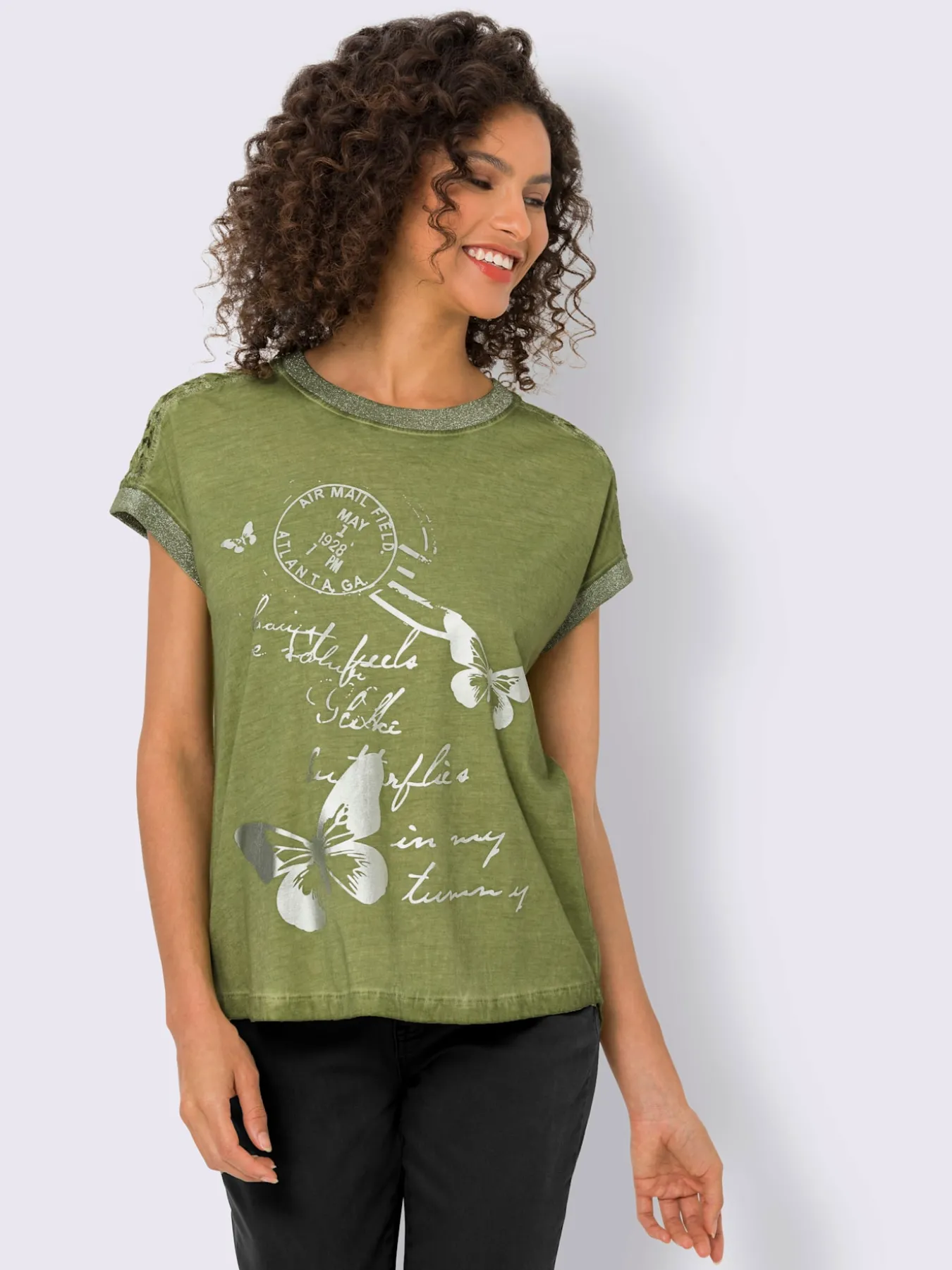 T-shirt à manches courtes imprimé feuille brillant