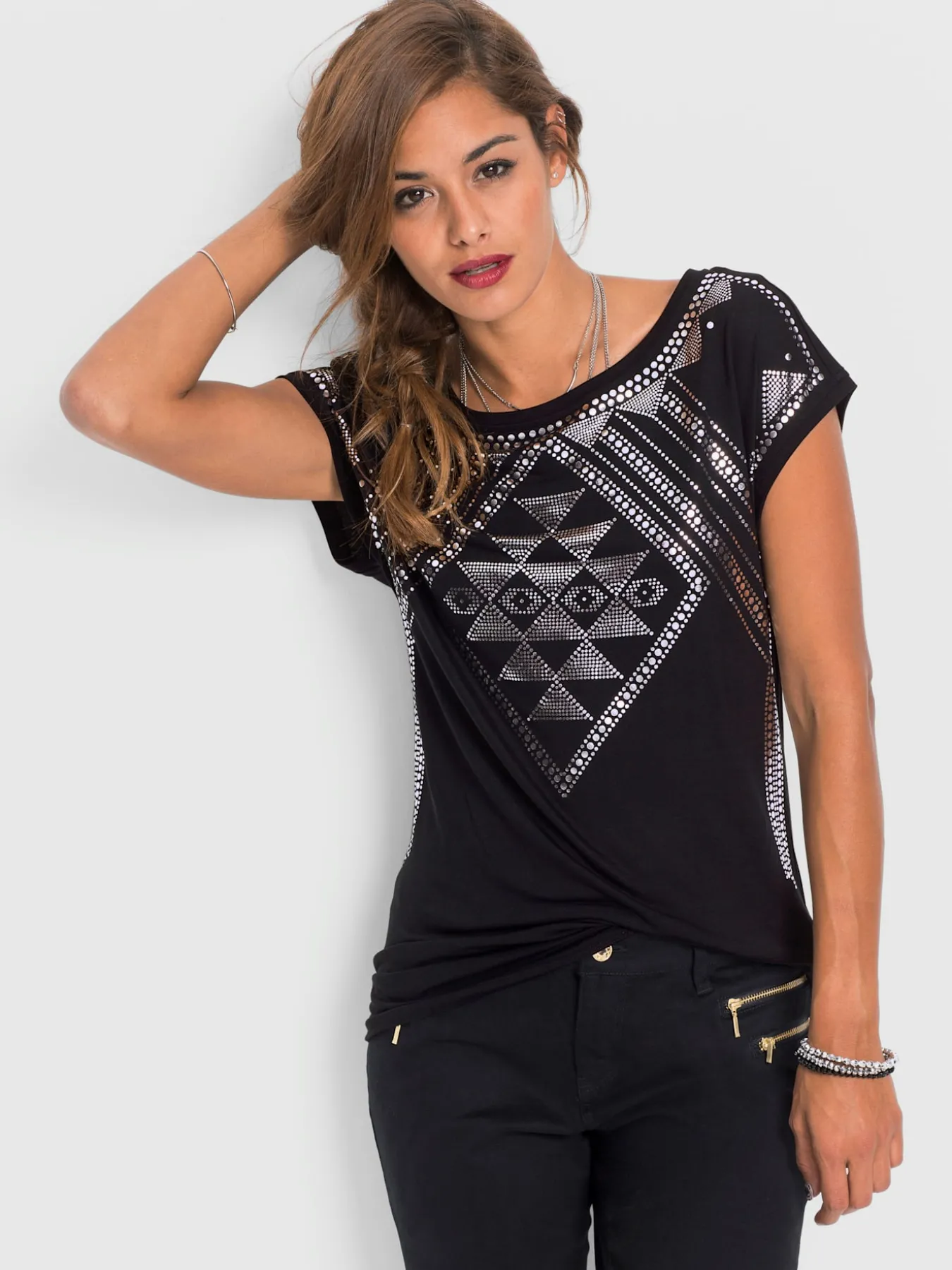 T-shirt à manches courtes imprimé feuille brillant