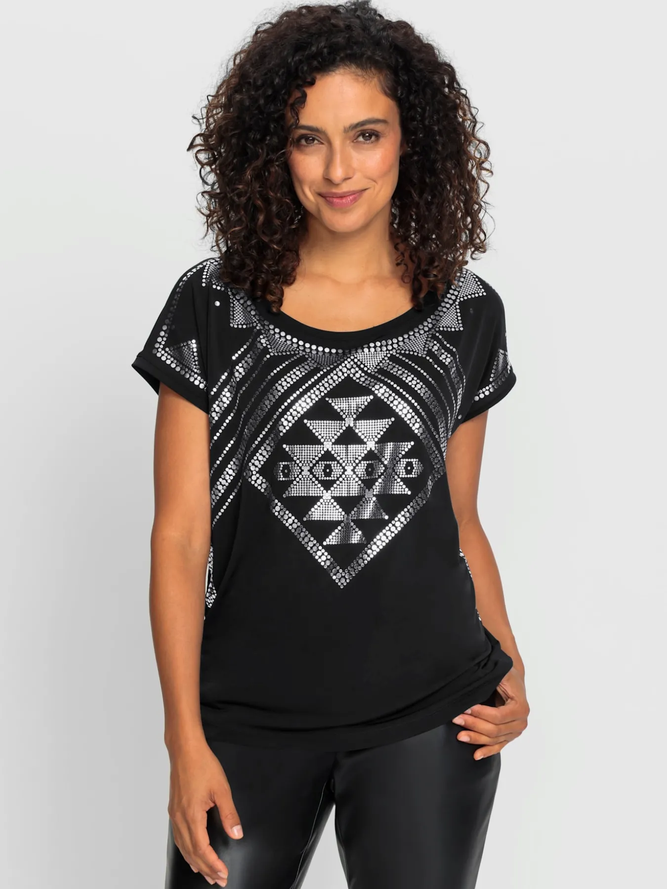 T-shirt à manches courtes imprimé feuille brillant