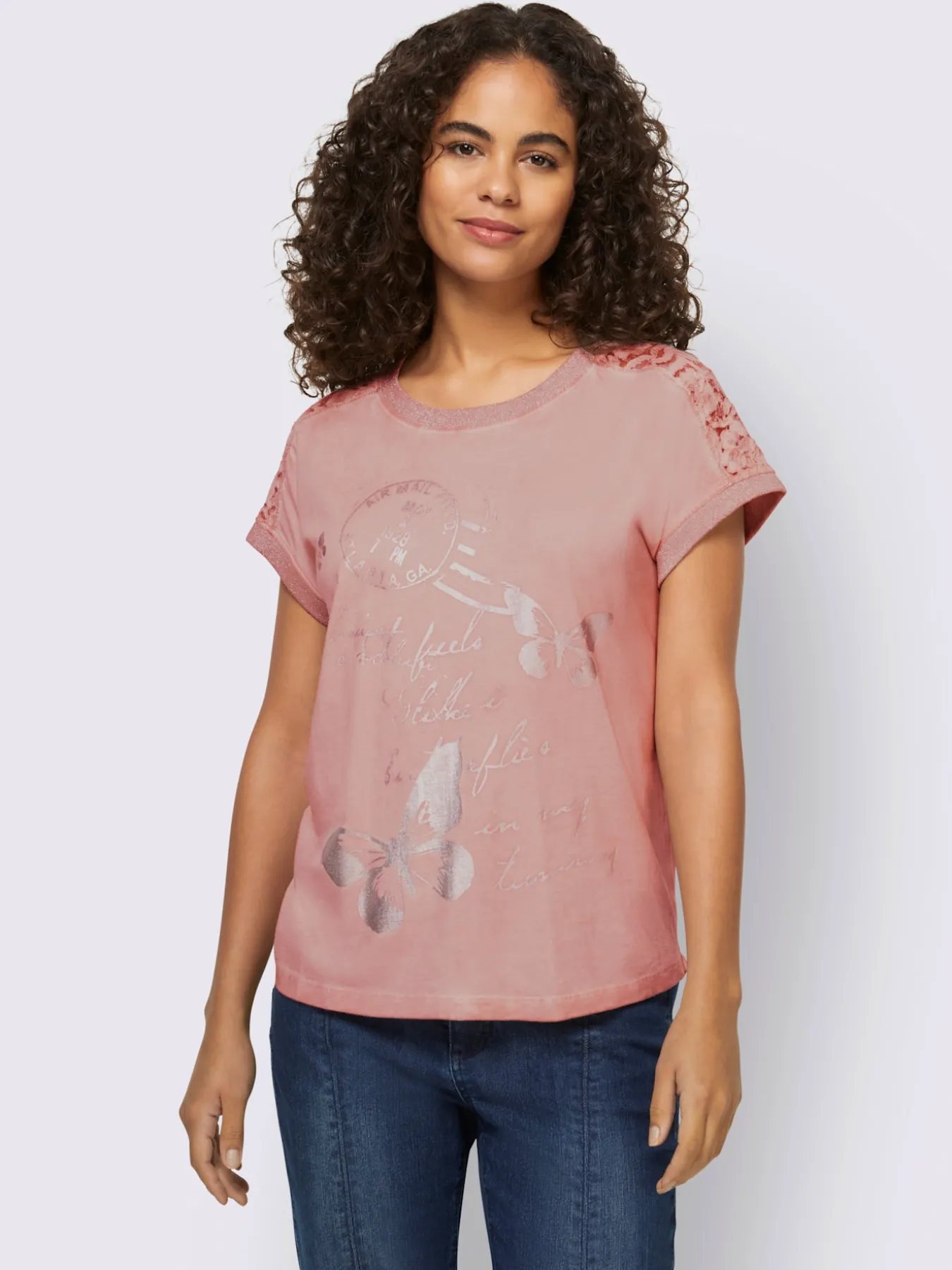 T-shirt à manches courtes imprimé feuille brillant