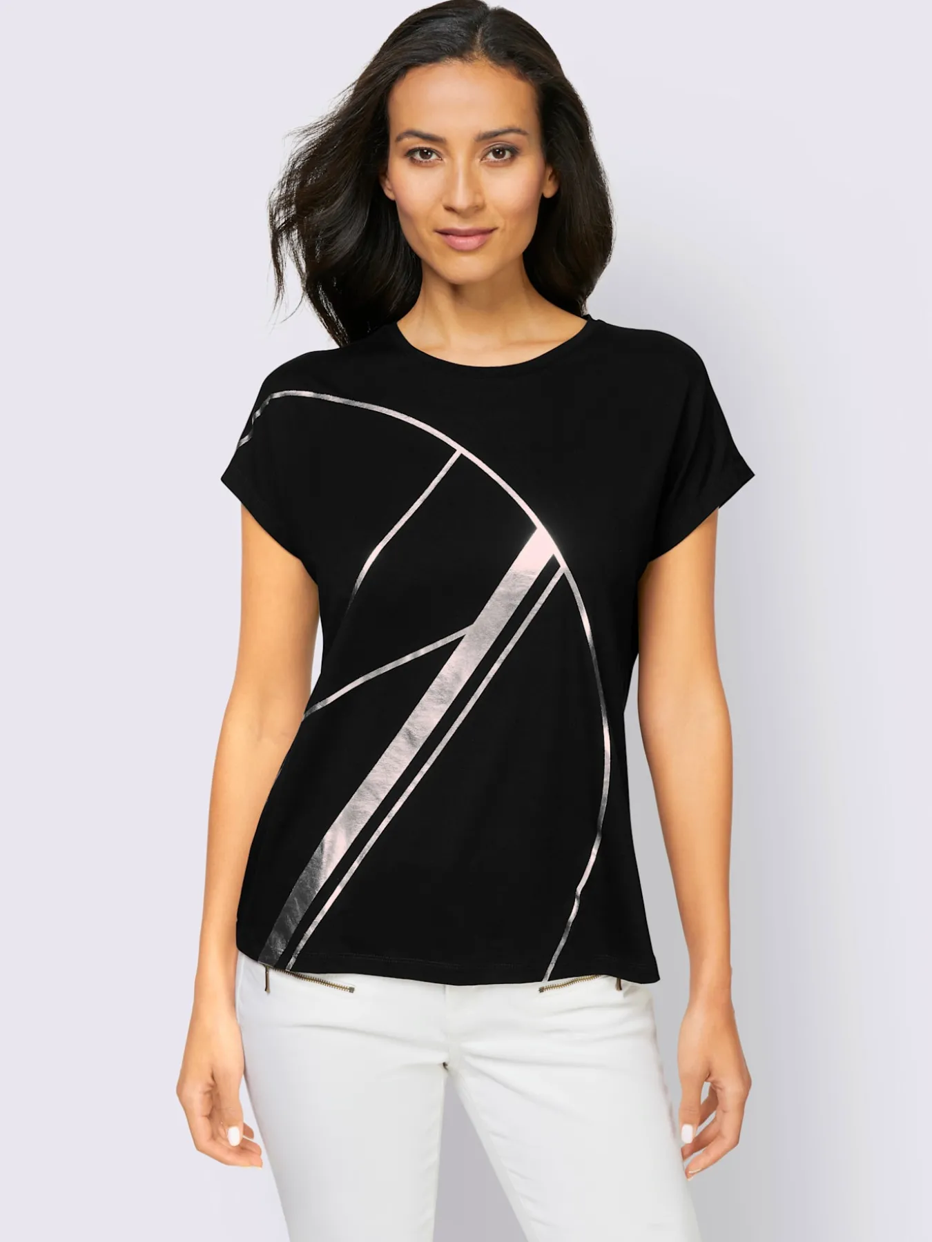T-shirt à manches courtes imprimé graphique couleur argenté