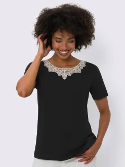T-shirt à manches courtes jolie dentelle sur l'encolure