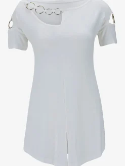 T-shirt à manches courtes éléments décoratifs à l'encolure et aux manches