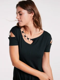 T-shirt à manches courtes éléments décoratifs à l'encolure et aux manches