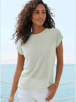 T-shirt à manches courtes matière gaufrée légèrement transparente