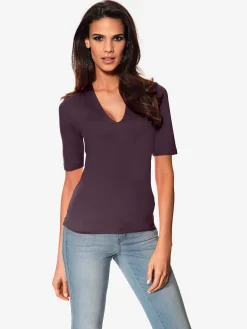 T-shirt à manches courtes manches mi-longues et encolure en v féminine