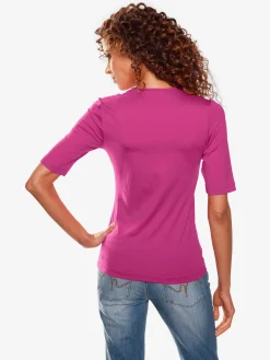 T-shirt à manches courtes manches mi-longues et encolure en v féminine