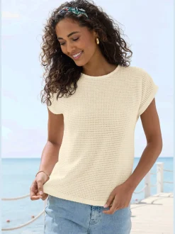 T-shirt à manches courtes matière gaufrée légèrement transparente
