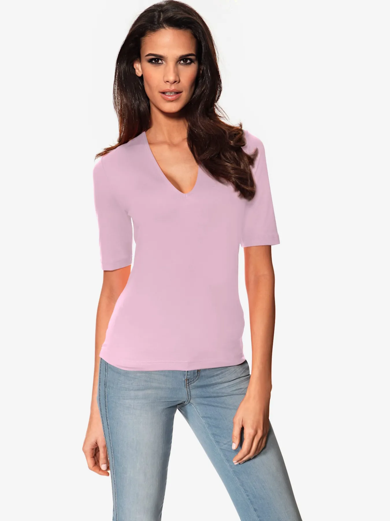 T-shirt à manches courtes manches mi-longues et encolure en v féminine