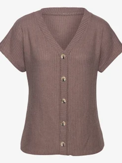 T-shirt à manches courtes patte de boutonnage fantaisie tendance et boutons imitation corne