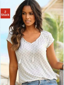 T-shirt à manches courtes plis et houppe à nouer