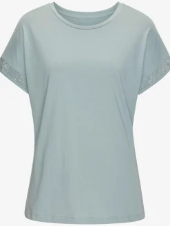 T-shirt à manches courtes strass scintillants à l'ourlet des manches pour un look élégant