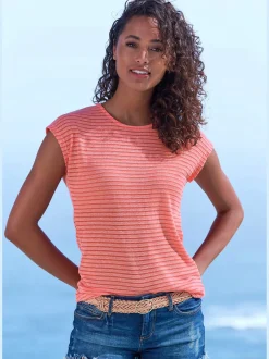 T-shirt à manches courtes tricot jacquard léger à rayures