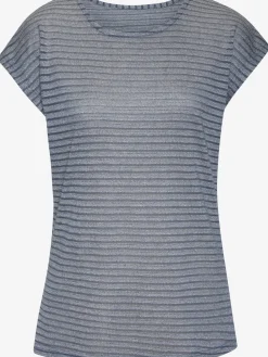 T-shirt à manches courtes tricot jacquard léger à rayures