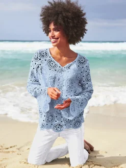 T-shirt à manches longues dentelle macramé décorative